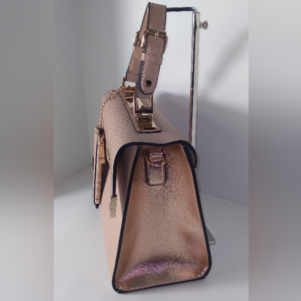 Dune London Pink/Rose Gold Faux Snakeskin Print Hand-Held Bag - Picture 3 of 17